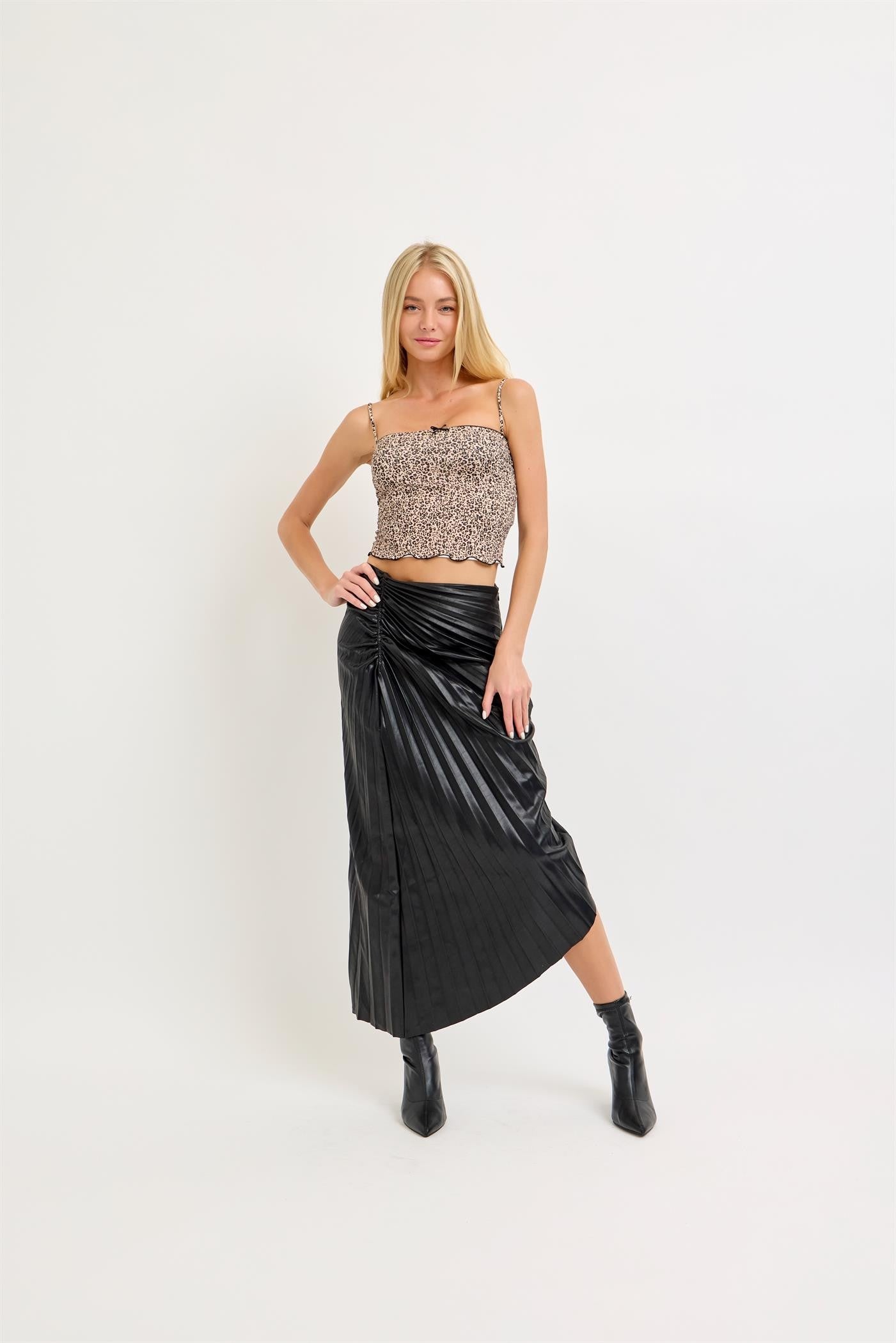 Vegan Leather Assymetrical Midi Skirt in Black or Brown