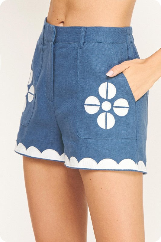 Liana Blue & White Embroidery Vest and Short Set