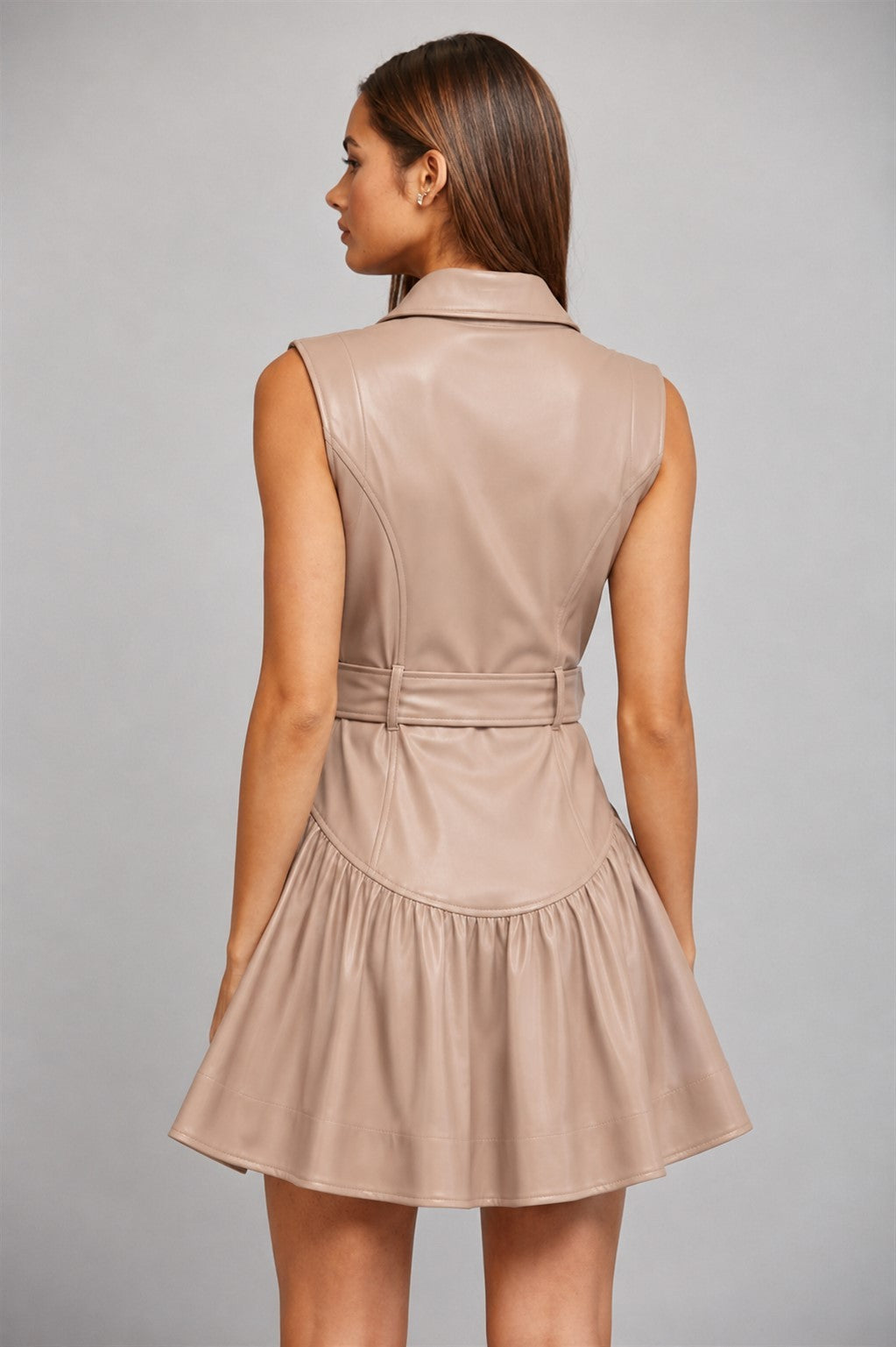 Kina Leather Belted Drop Waist Dress