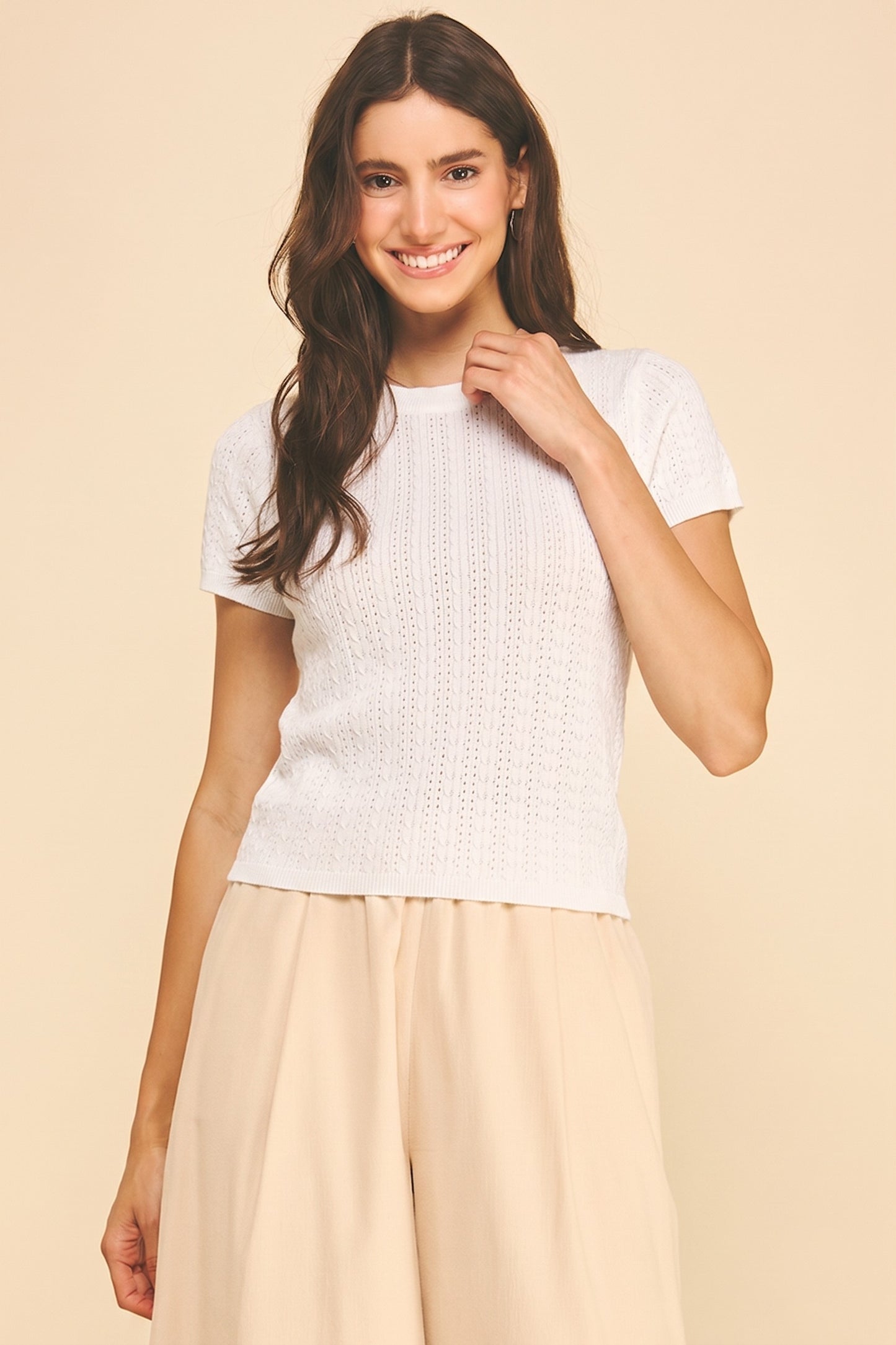Juline Pointelle Cable Knit Sweater