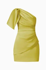 Camellin One Shoulder Mini Dress in Khaki Green