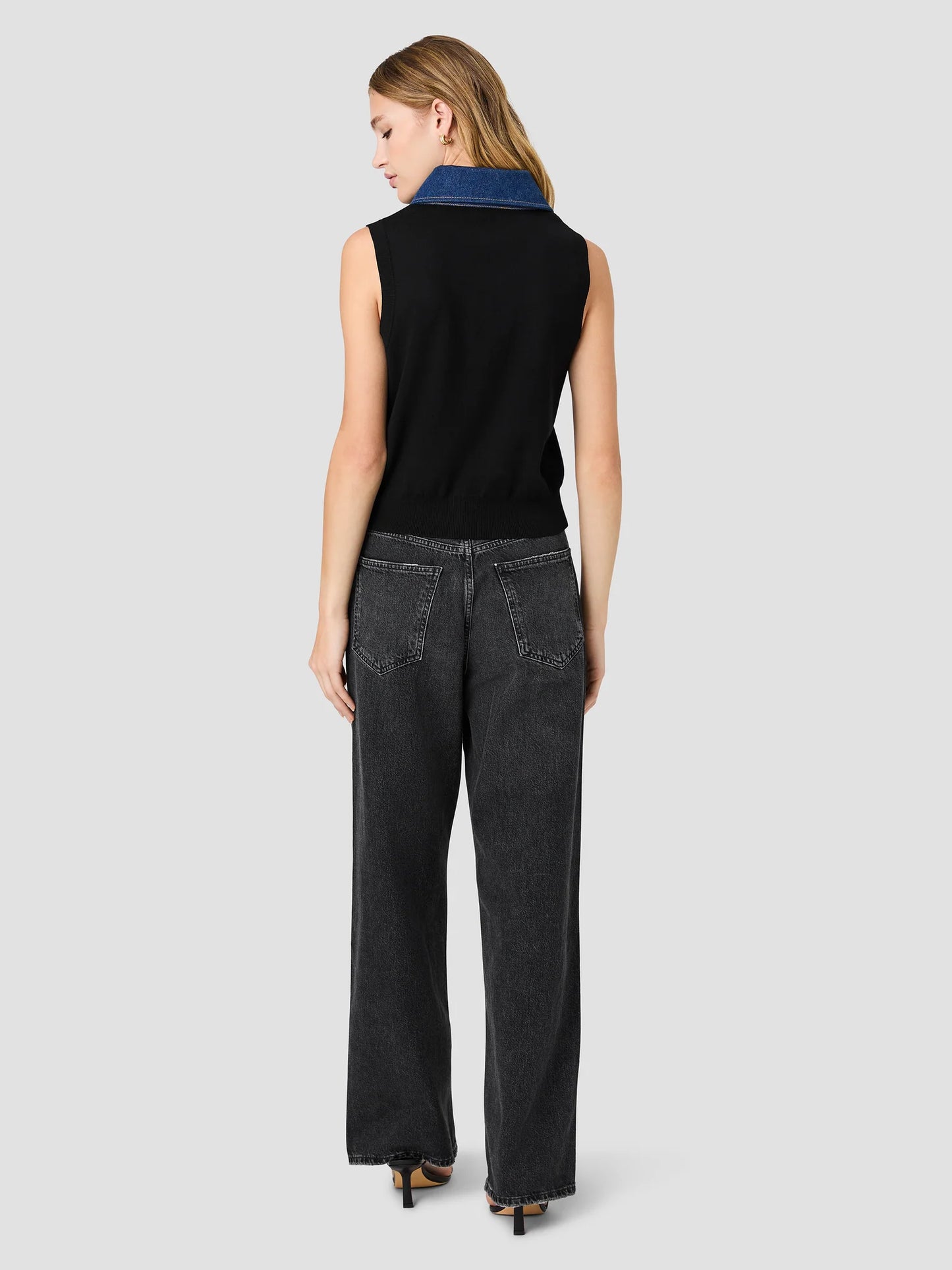 Maxime Knit Denim Collared Sweater Vest