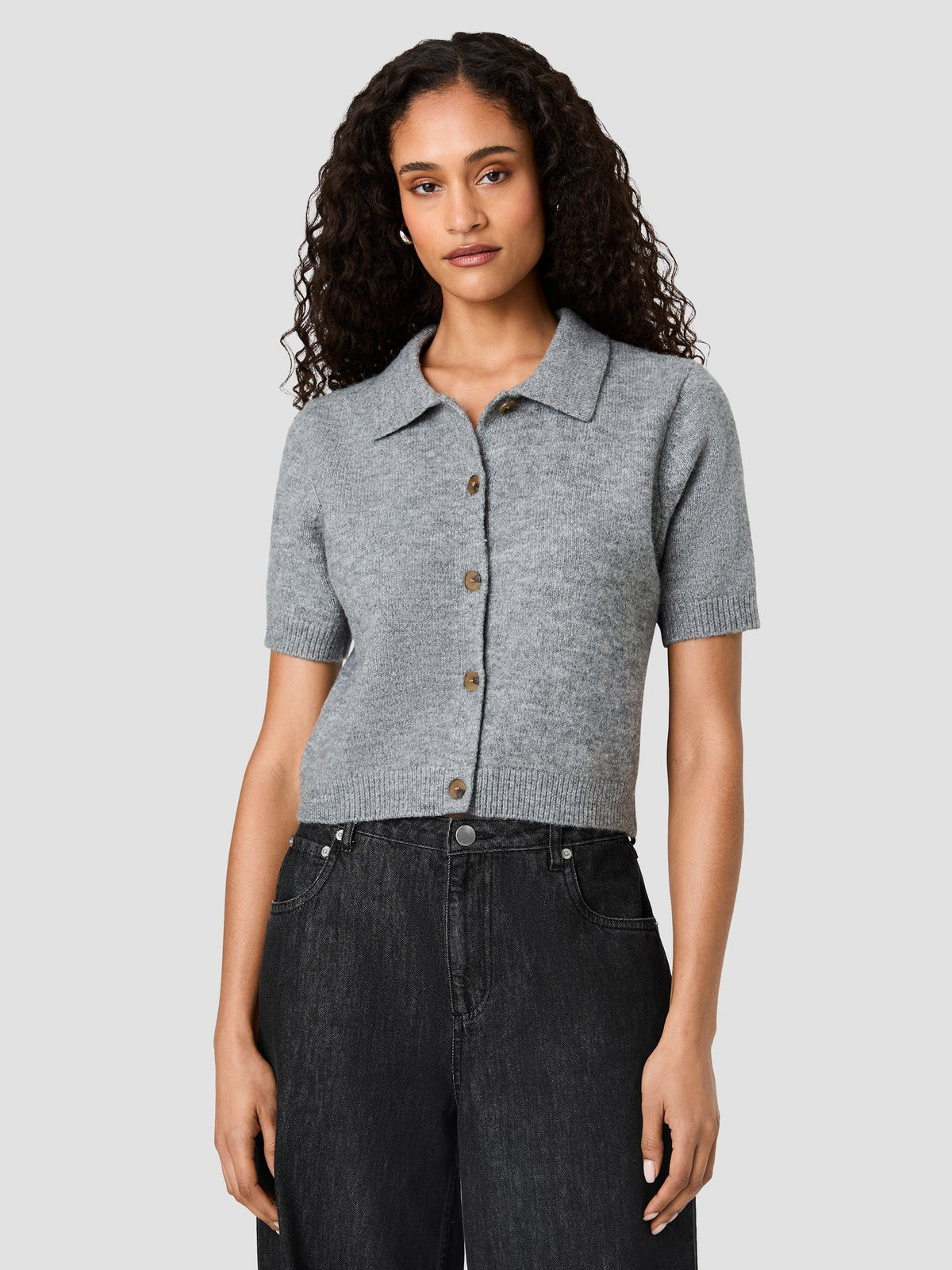 French Connection Suzie Knit Shortsleeve Collar Top