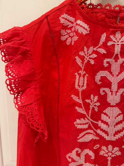 Lili Embroidered Detail Flutter Sleeve Top