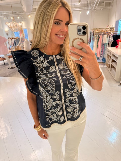 THML Tyler Ruffle Sleeve Top