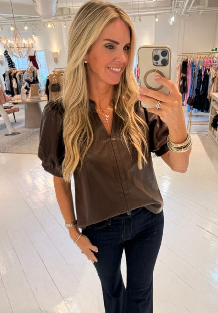 THML Remy Leather Short Sleeve Top