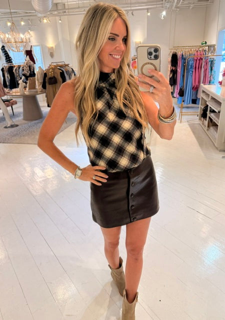 Kirk Button Front Leather Skirt