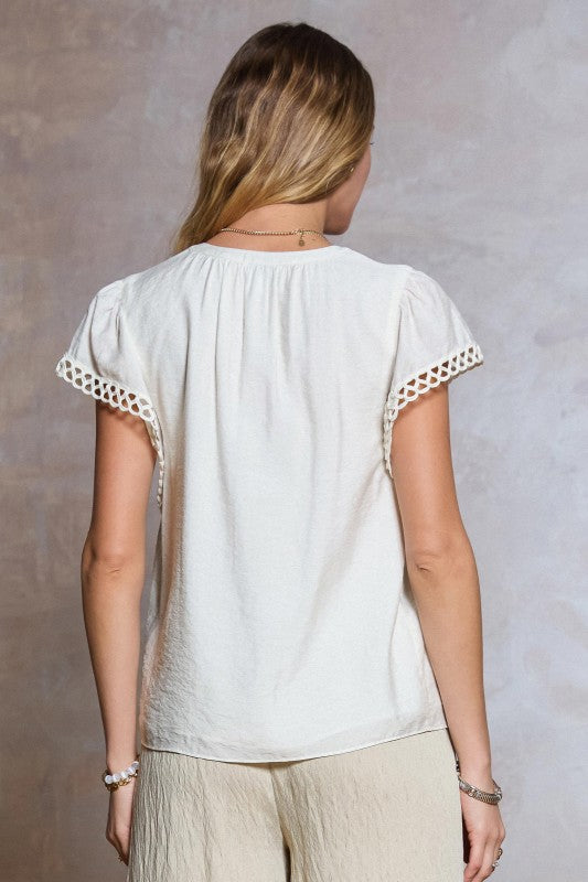 Mary Crochet Detail Short Sleeve Blouse