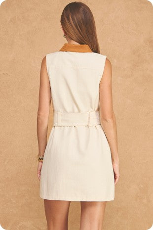 Haley Suede Contrast Zip Front Mini Dress