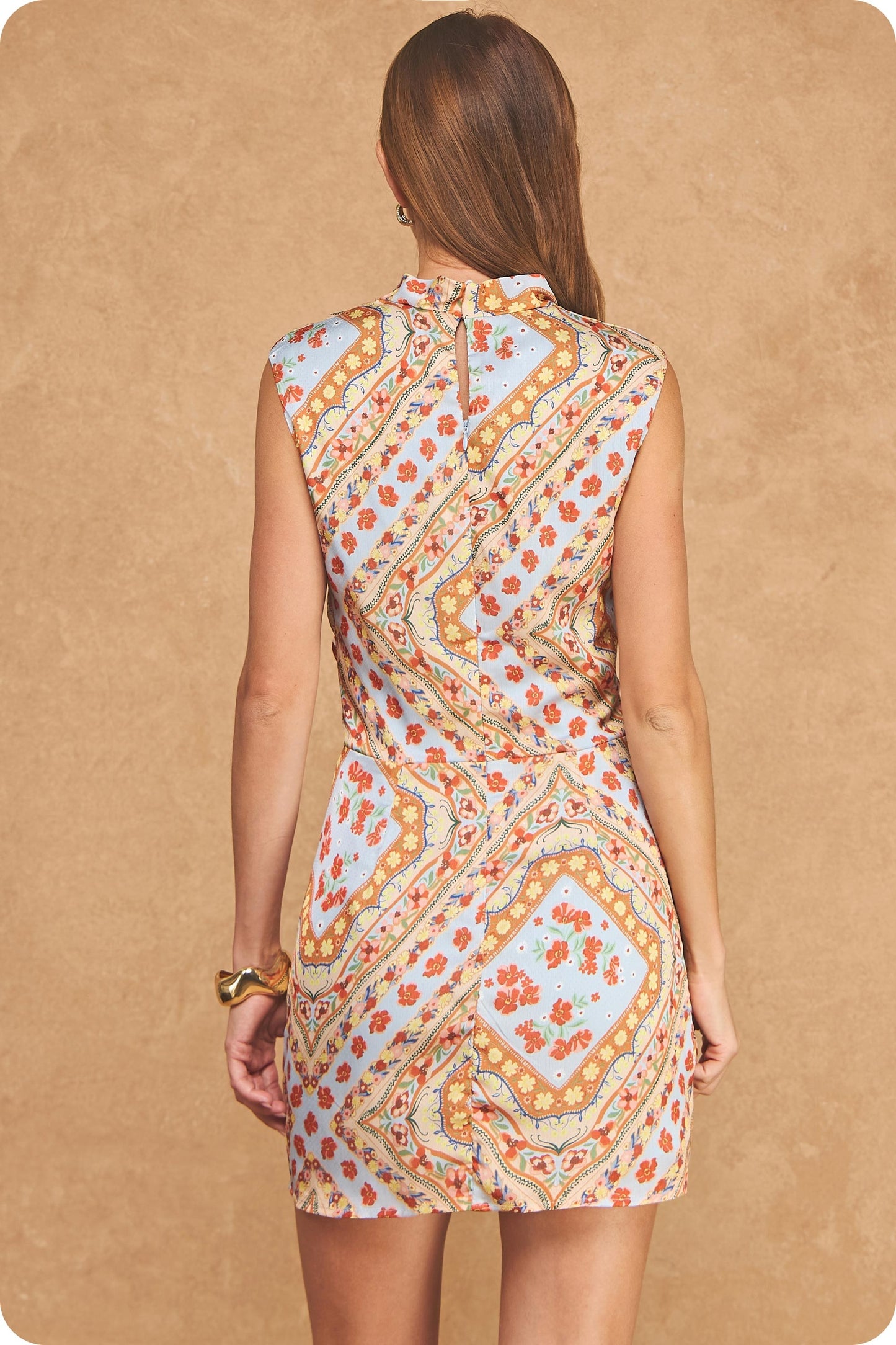 Carol Geometric Draped Neck Mini Dress
