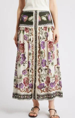 Farm Rio Rococo Flowers Midi Skirt