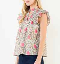 THML Kassie Floral Top in Mint