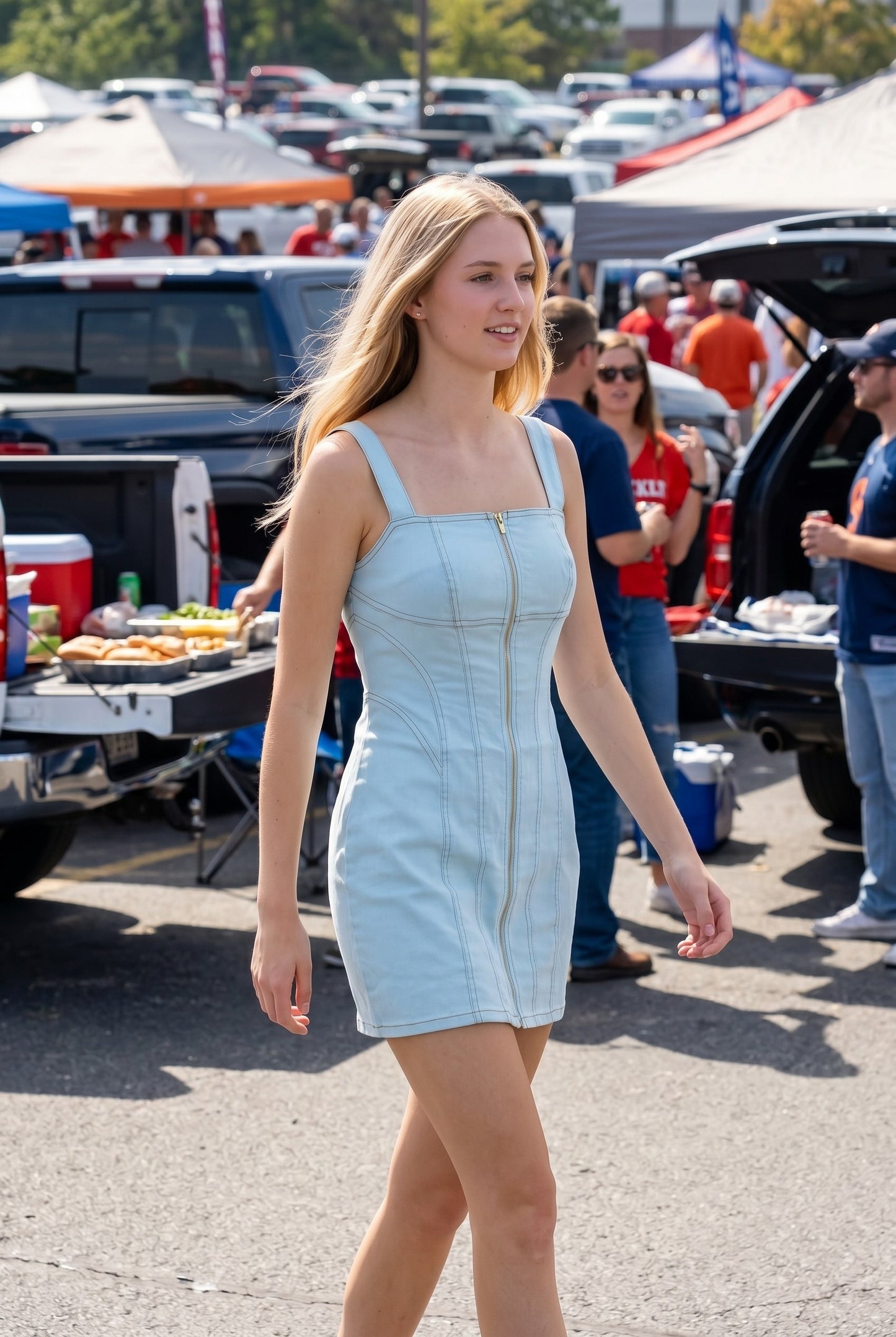 Leila Zip Front Dress in Light Blue
