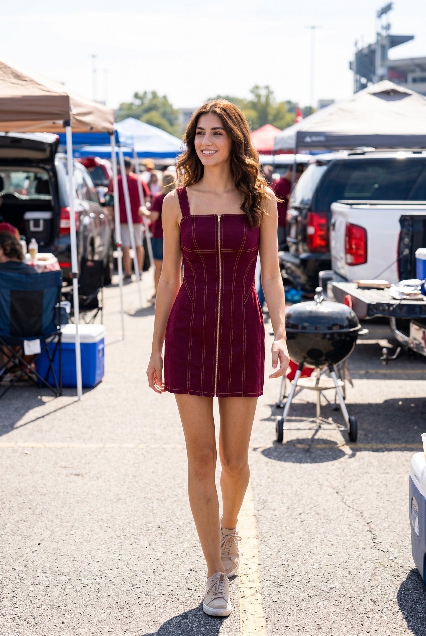 Leila Zip Front Dress in Maroon