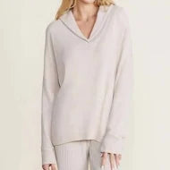 Barefoot Dreams Ribbed Pullover with Back Tie in Stone