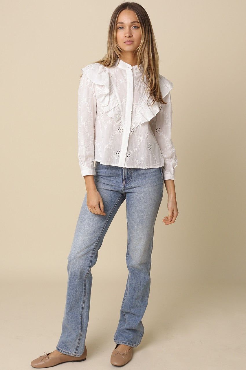 Lia Eyelet Ruffle Detail Blouse