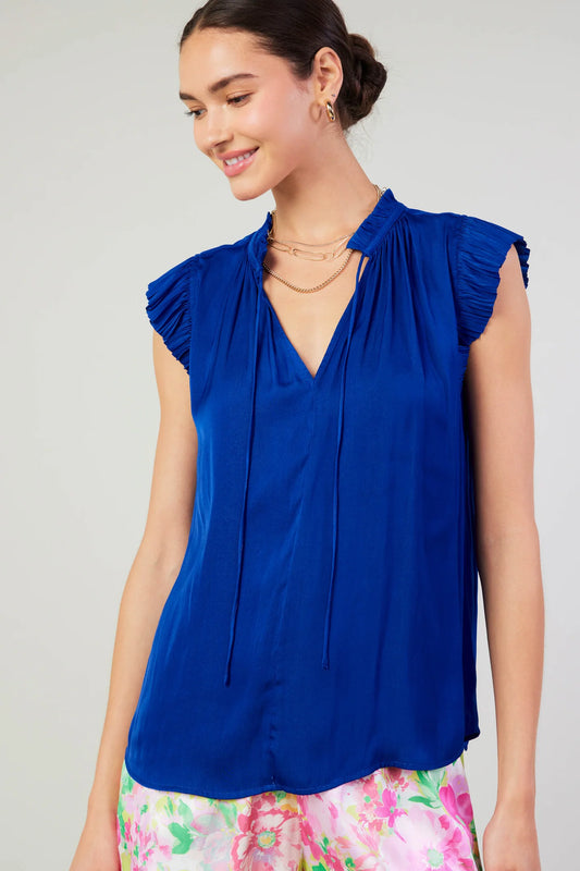 Current Air Cobalt Pleated SSLV Blouse