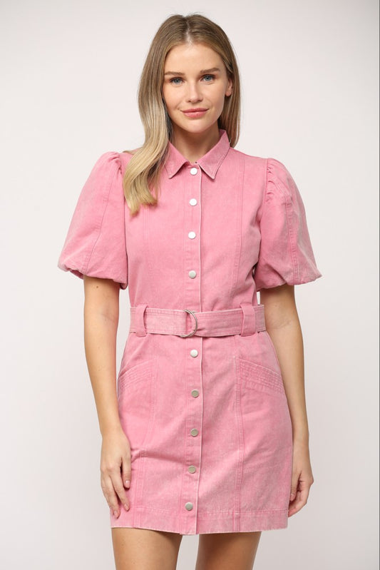 Aimee Button Front Washed Dress