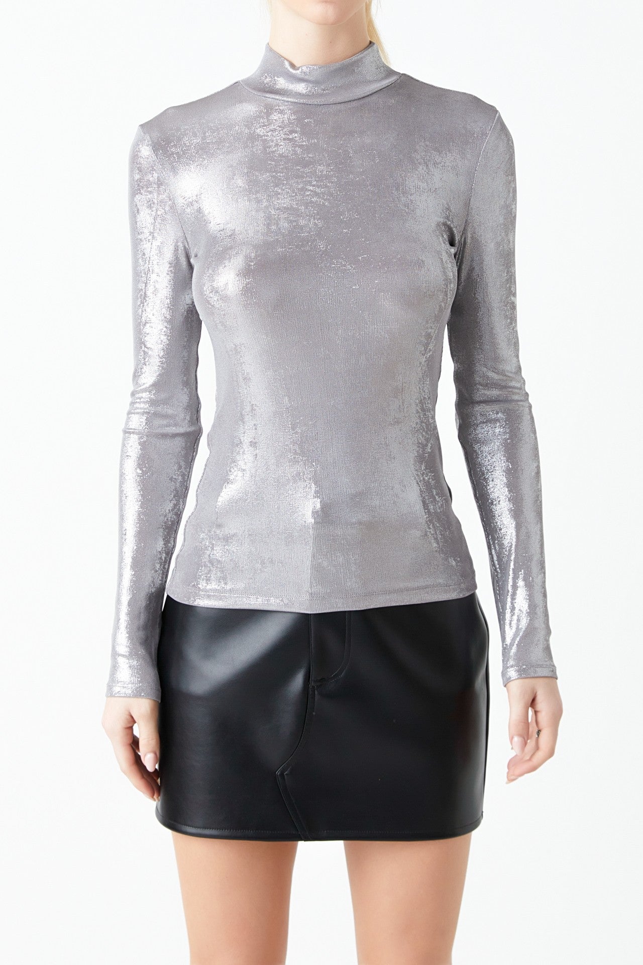 Heather Shiny Mock Neck Top