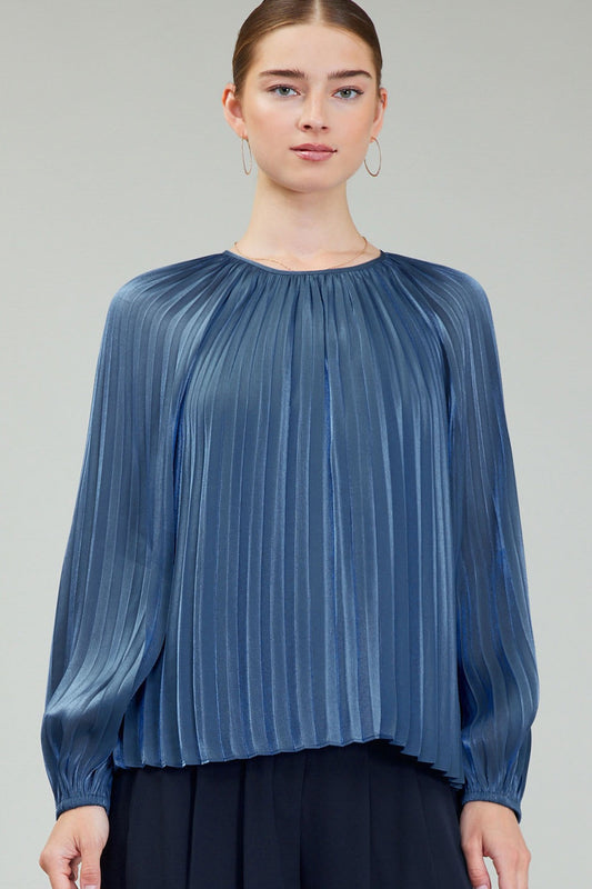 Pleated LS blue top