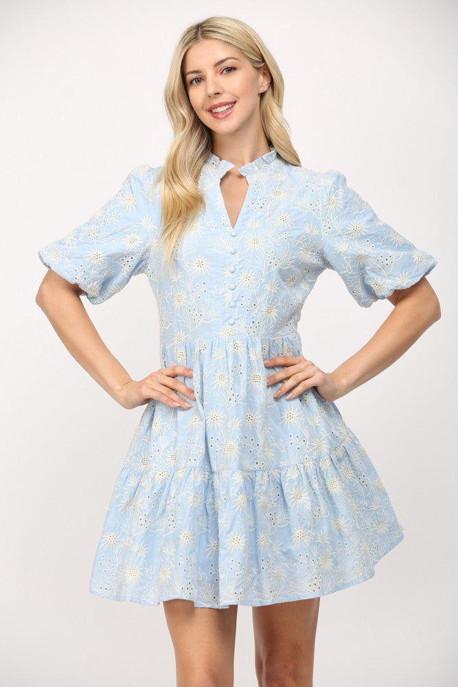 Emily Broderie puff sl dress