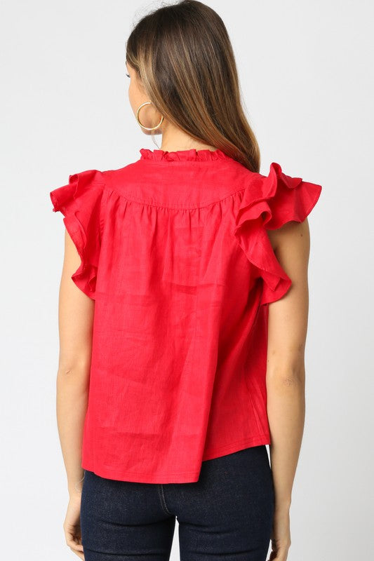 Gaia Ruffled Blouse in Red