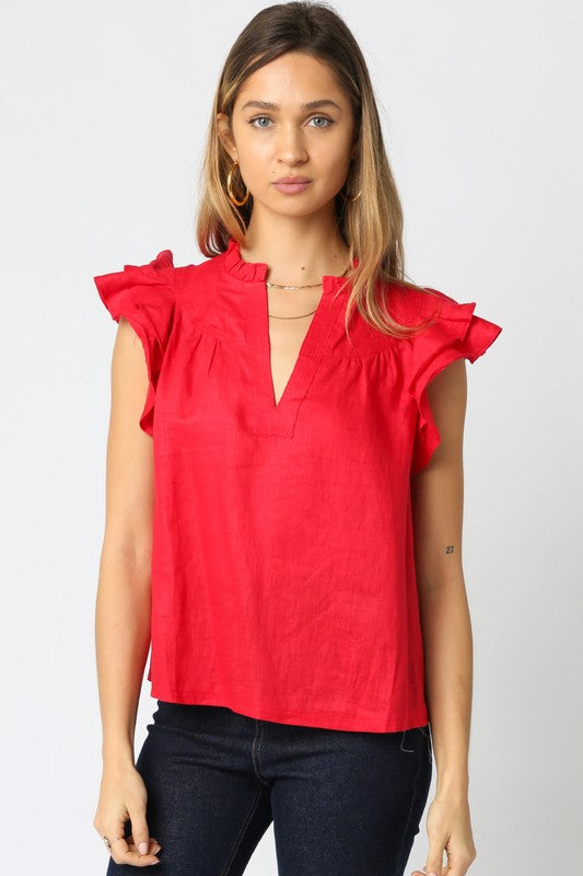 Gaia Ruffled Blouse in Red