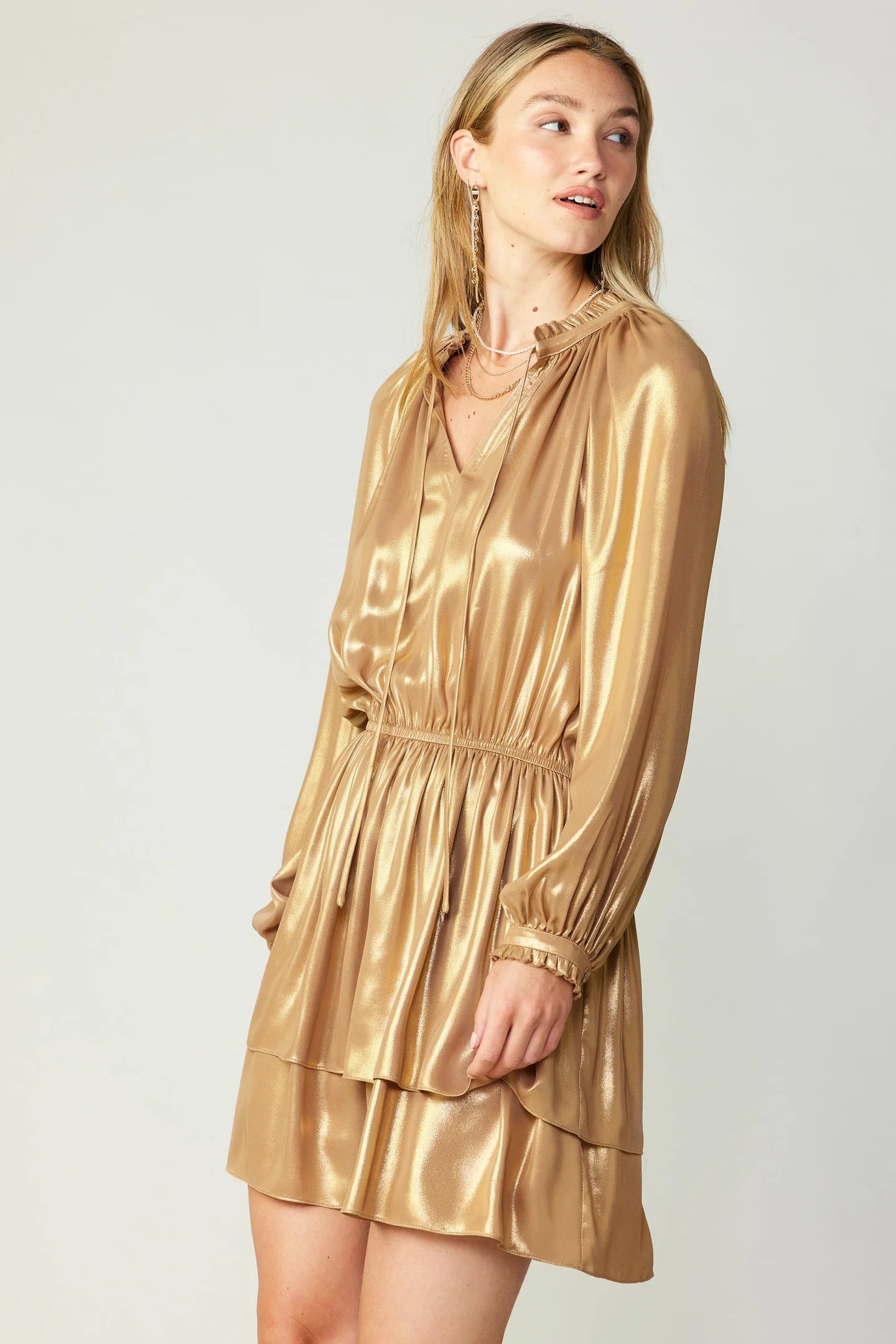 Matilda Gold Tiered Mini Dress