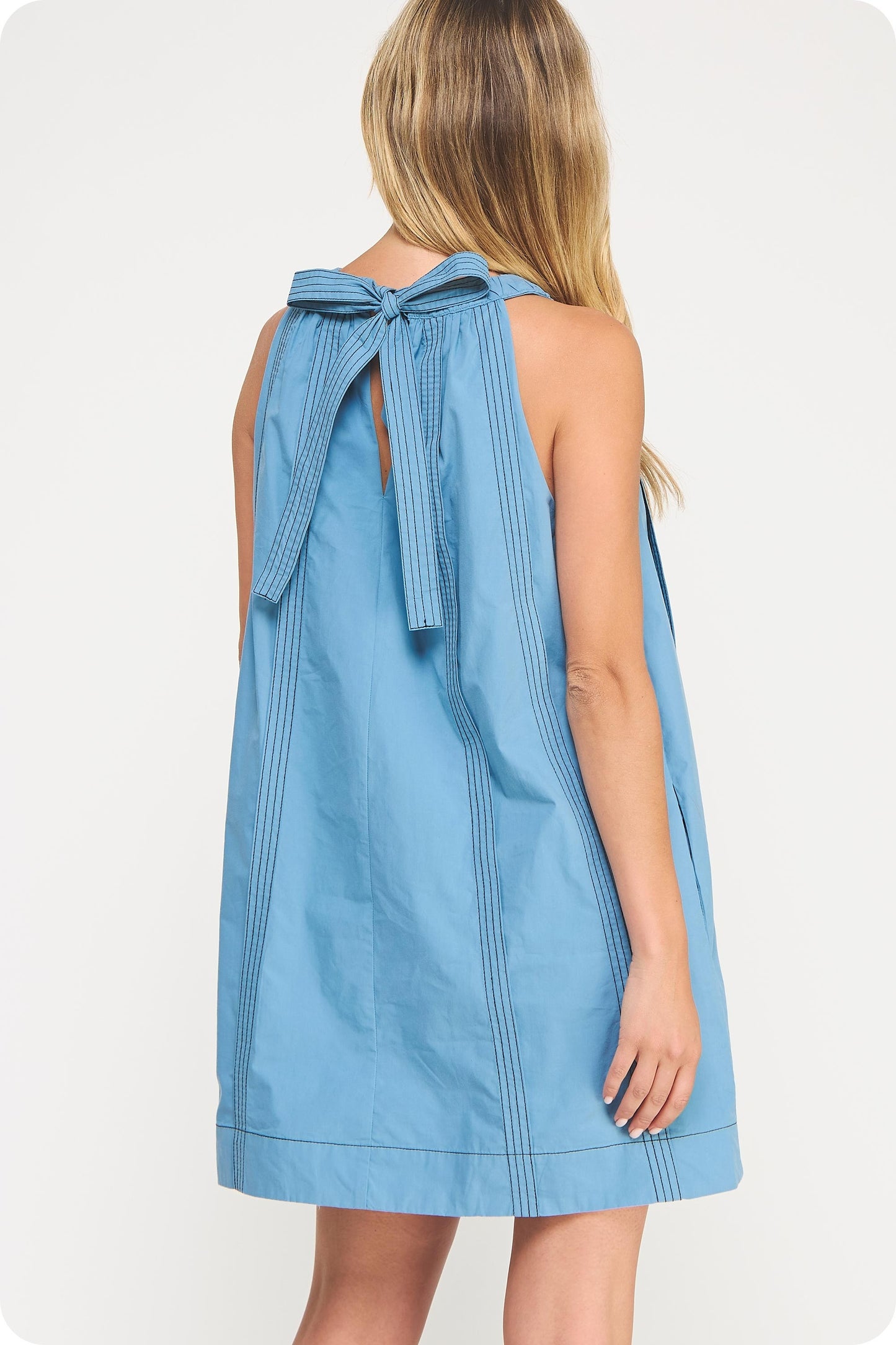 Amelia Dusty Blue Halter Neck Mini Dress