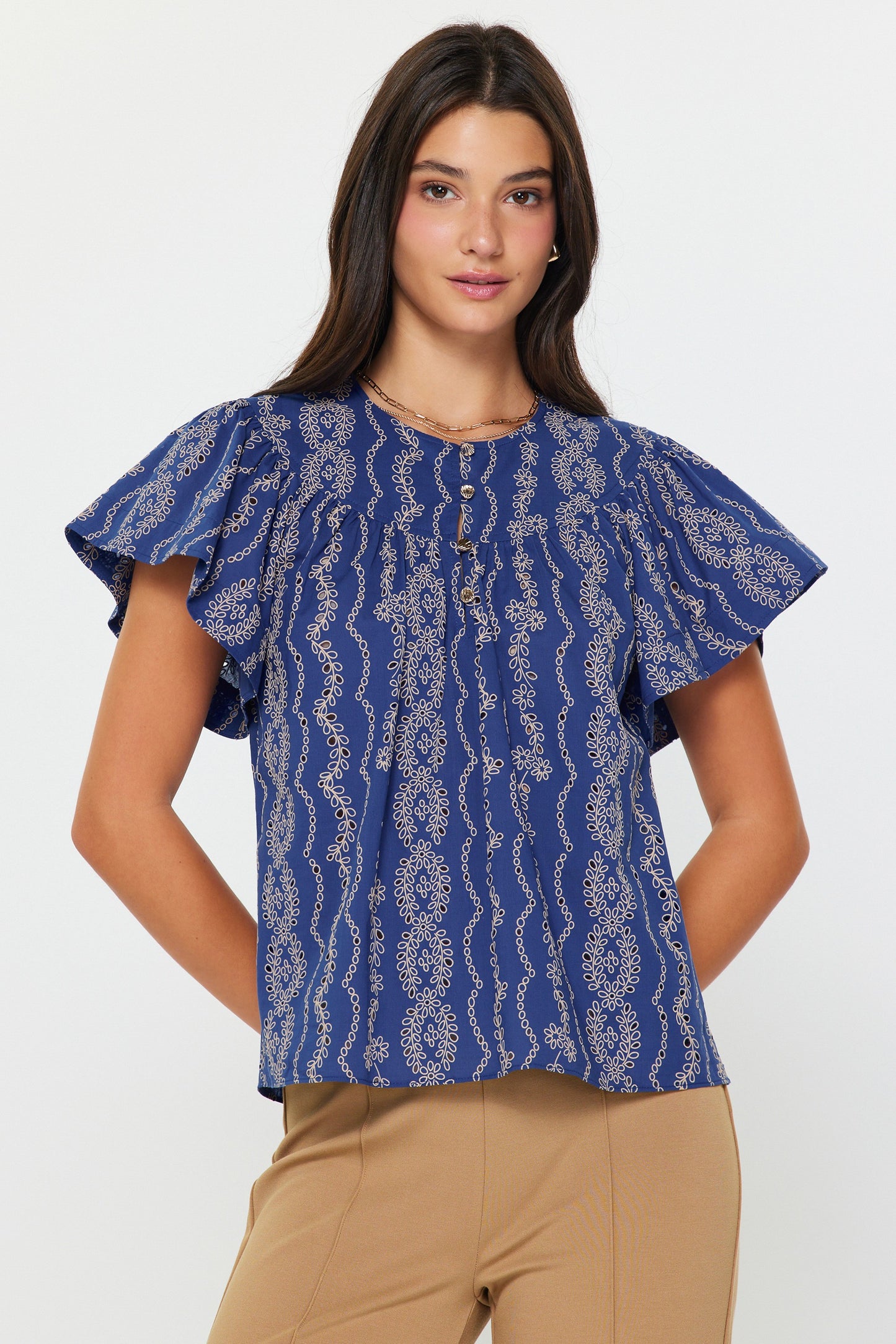 Berry Blue Eyelet Blouse