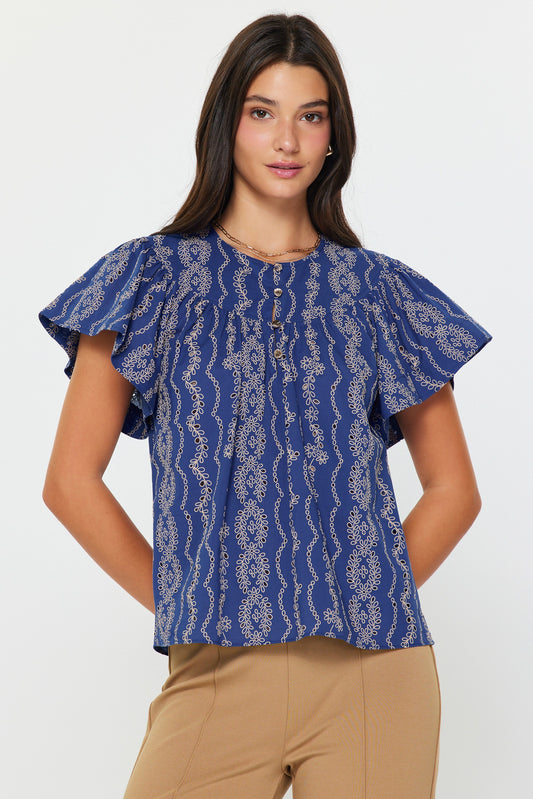 Berry Blue Eyelet Blouse