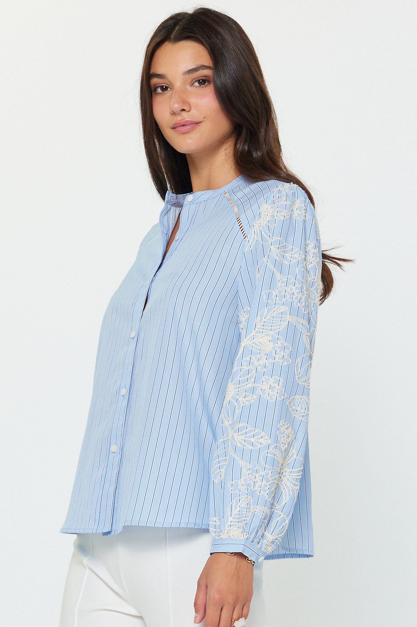 Rollins Pinstripe Floral Blouse