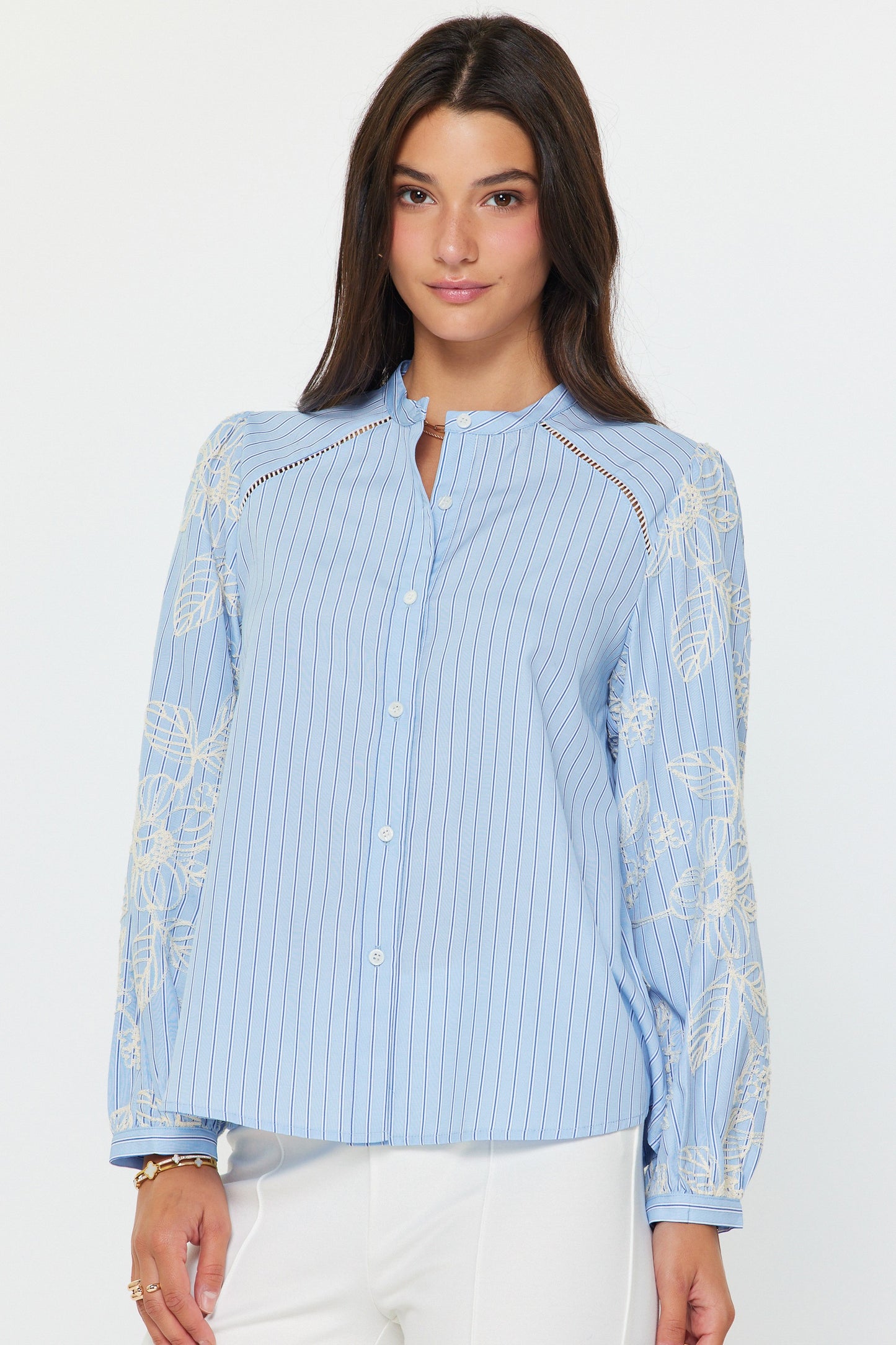 Rollins Pinstripe Floral Blouse