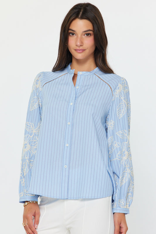 Rollins Pinstripe Floral Blouse