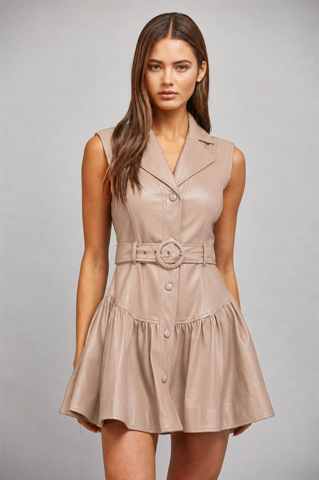 Kina Leather Belted Drop Waist Dress