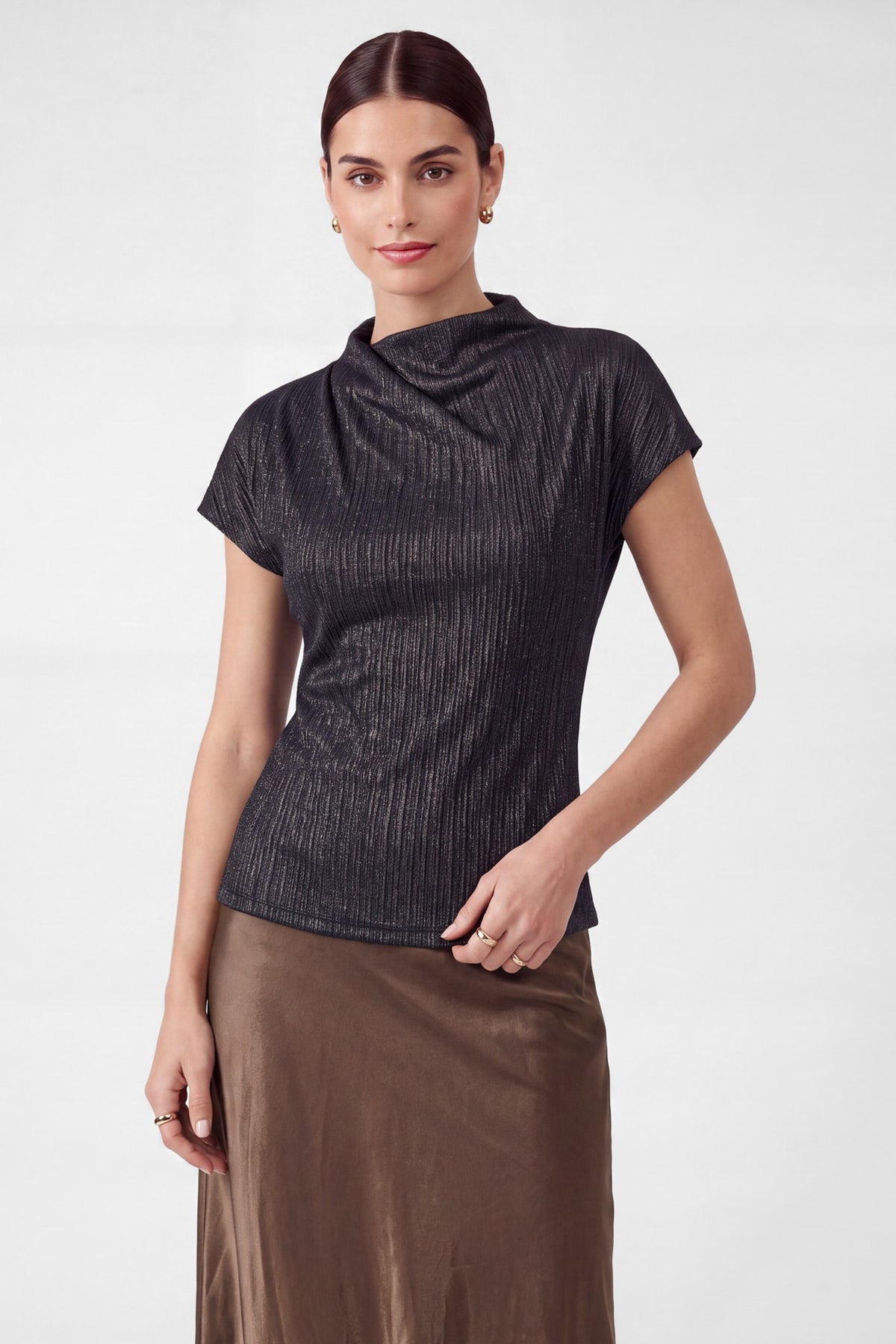 Marty Metallic Mock Neck Top