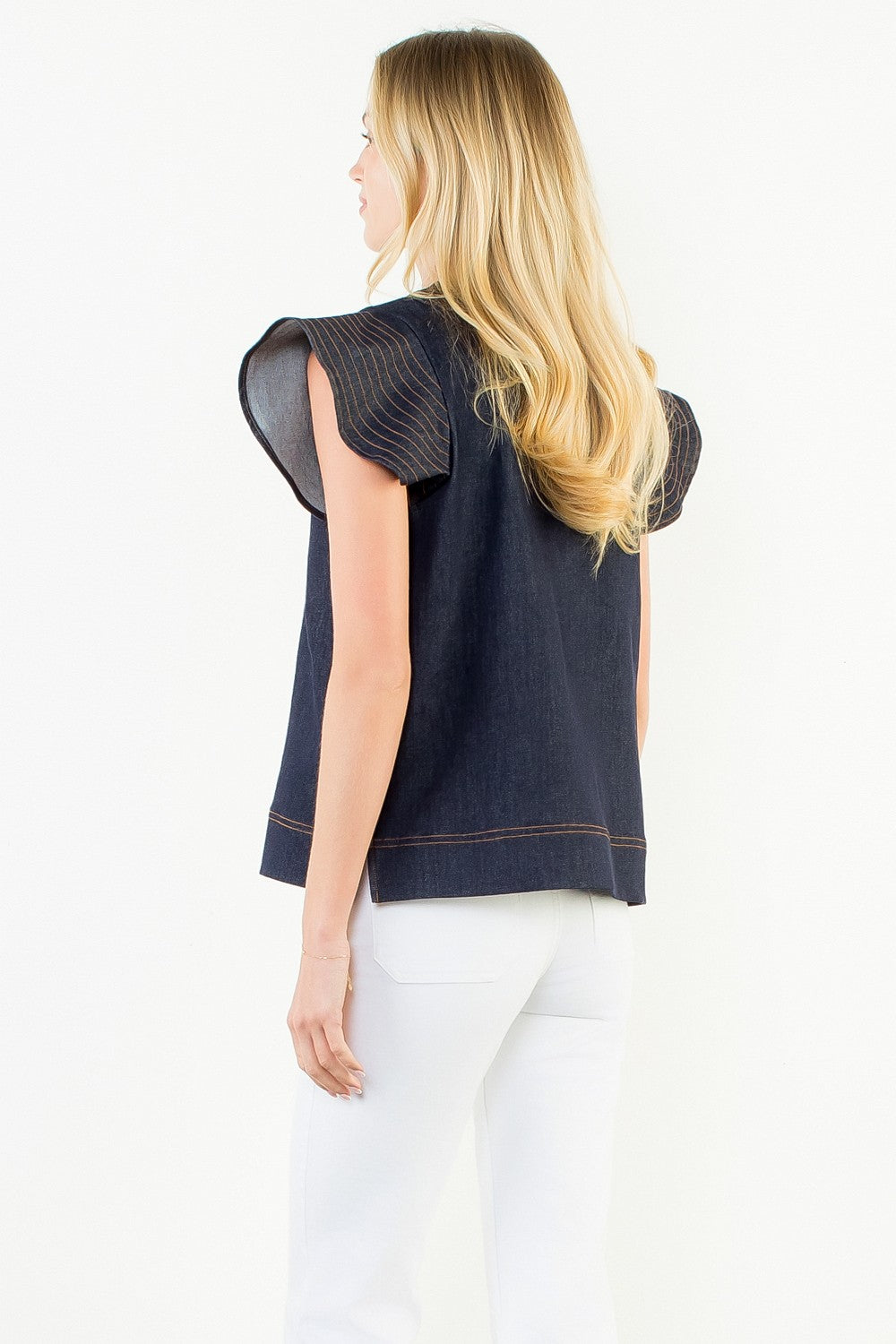 THML Marceline V-Neck Denim Top