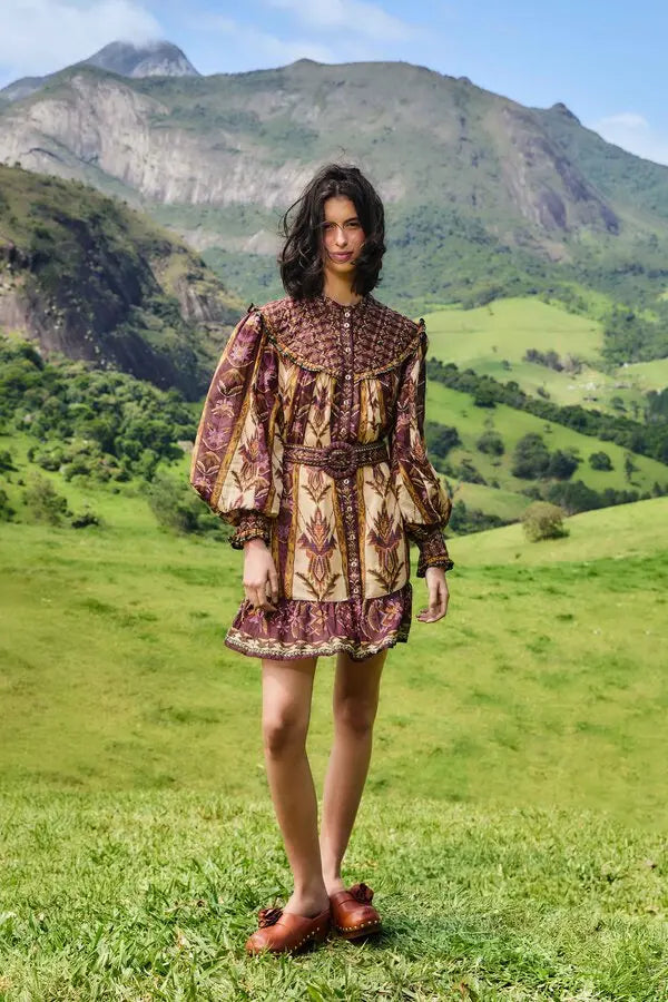 Farm Rio Emroidered Tapestry Mini Dress