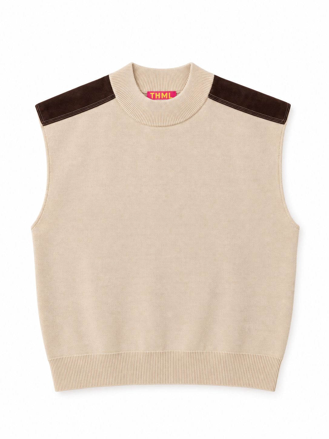 THML Denise Turtleneck Suede Shoulder Sweater in Cream