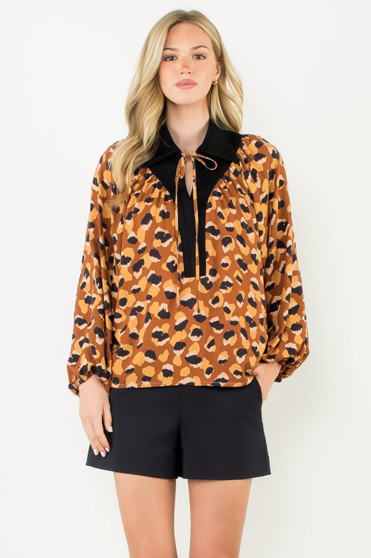 THML Leopard Long Sleeve Print Top