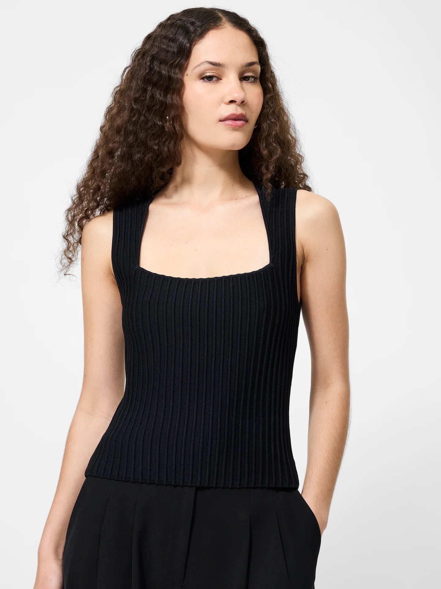 French Connection Ottoman Crinkle Sleeveless Top in Cream or Black