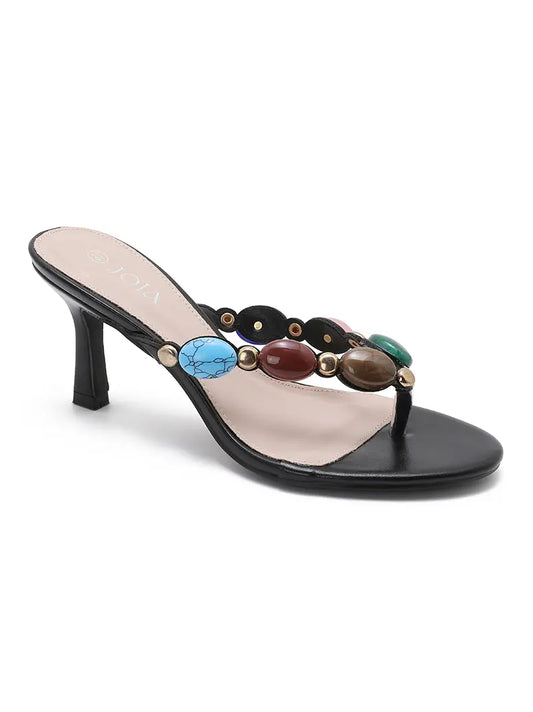 Black Mules with Colored Stones