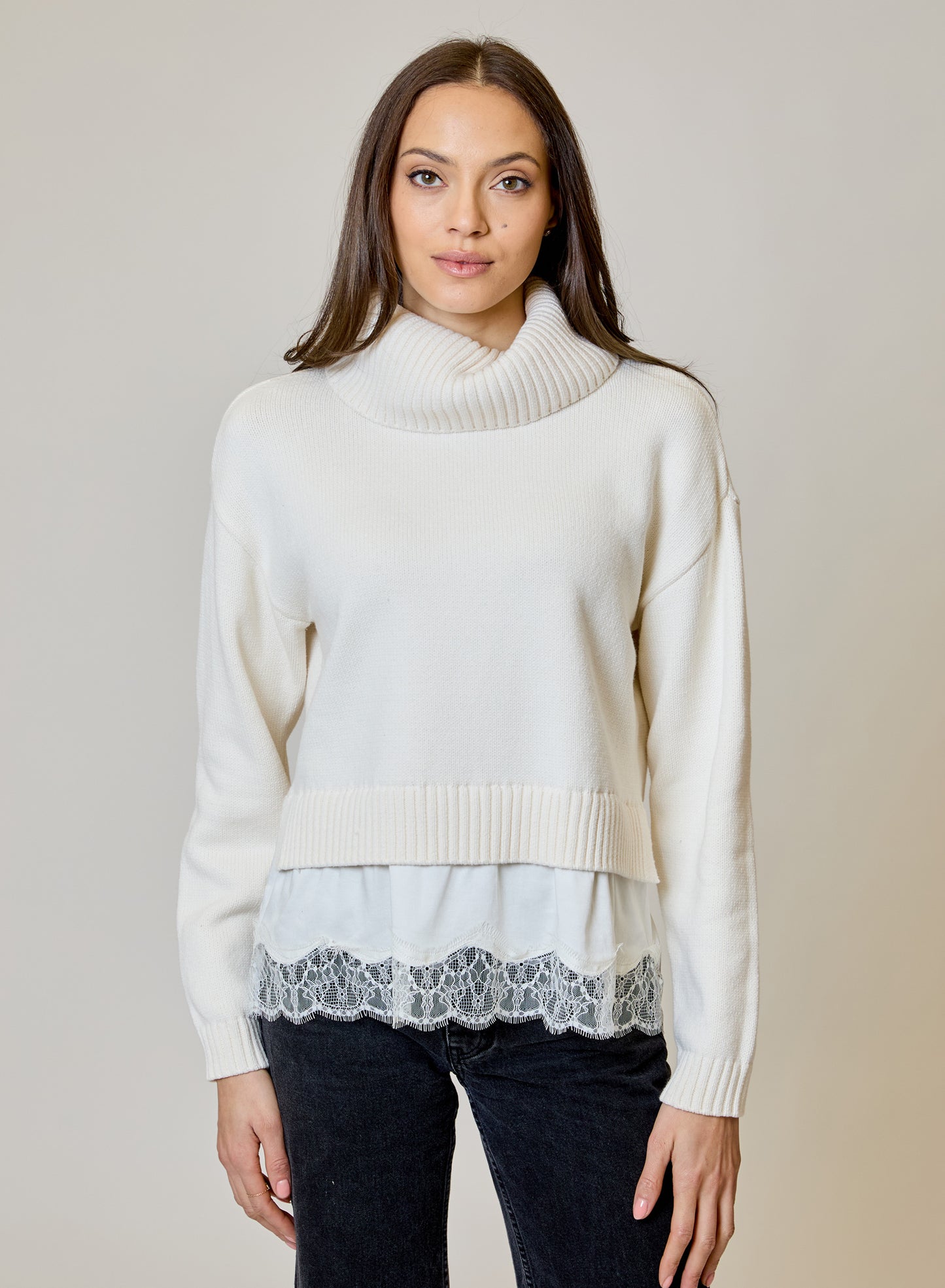 DH Cowl Neck Twofer Sweater