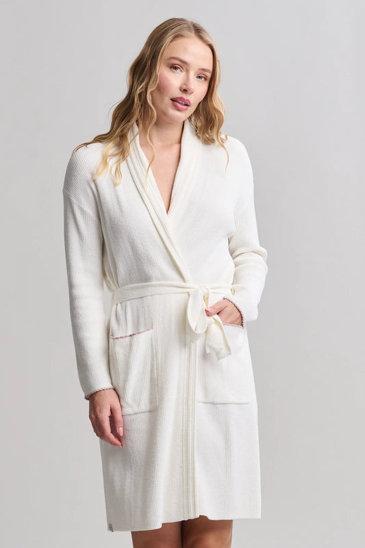 Barefoot Dreams Contrast Scallop Ribbed Robe in Pearl or Moonbeam