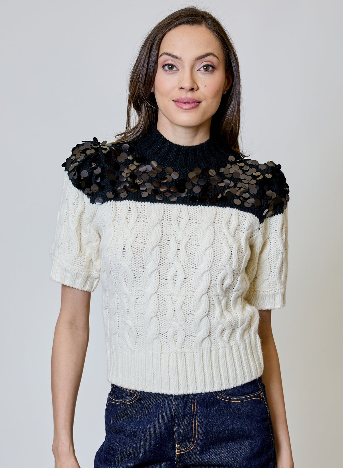 DH Sweater with Paillette Yoke