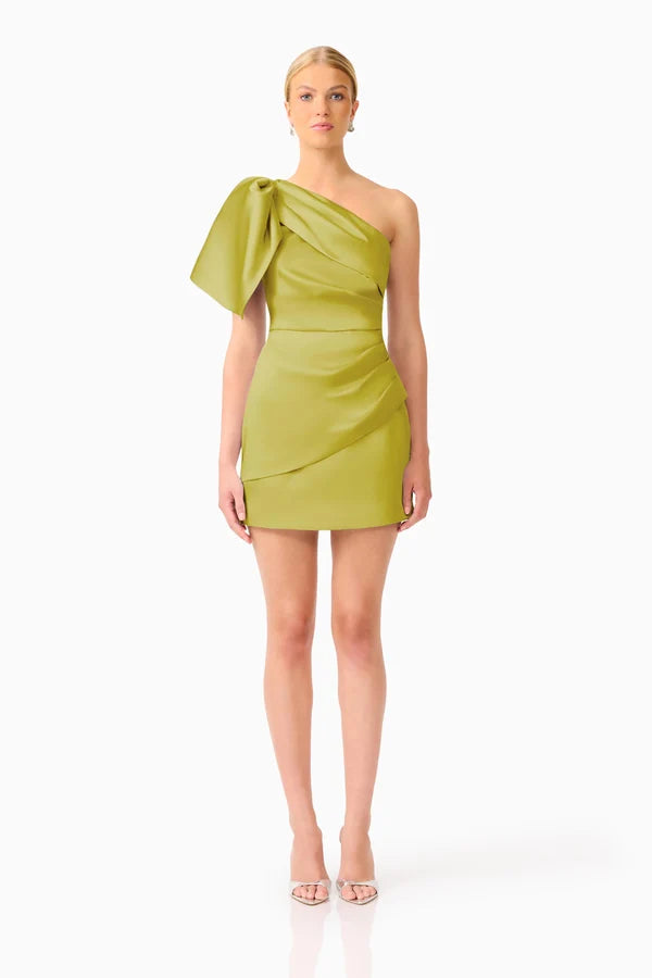 Camellin One Shoulder Mini Dress in Khaki Green