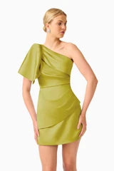 Camellin One Shoulder Mini Dress in Khaki Green