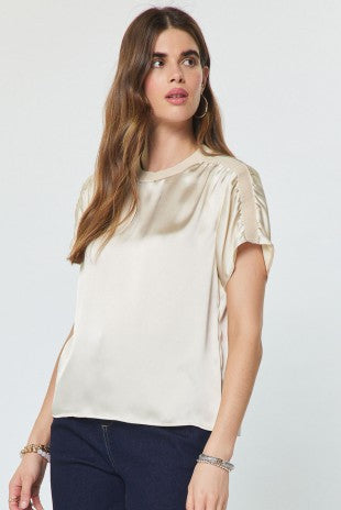 Sonia Shirred Detail Short Sleeve Top in Ecru