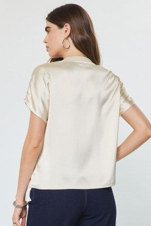 Sonia Shirred Detail Short Sleeve Top in Ecru