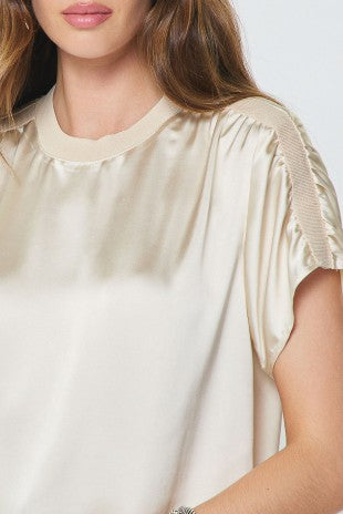 Sonia Shirred Detail Short Sleeve Top in Ecru